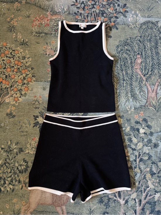 L'Academie Tops - L'Academie Black Knit Tank & Shorts Set with White Piping